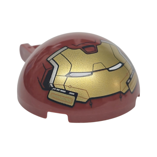 Dark Red Windscreen 4 x 4 x 1 2/3 Canopy Dome Half Sphere with Bar Handle with Gold Hulkbuster Face with Cheeks and Silver Side Panels Pattern