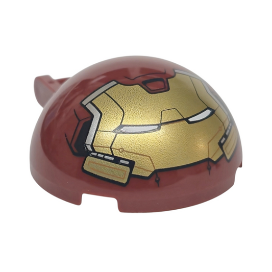 Dark Red Windscreen 4 x 4 x 1 2/3 Canopy Dome Half Sphere with Bar Handle with Gold Hulkbuster Face with Cheeks and Silver Side Panels Pattern