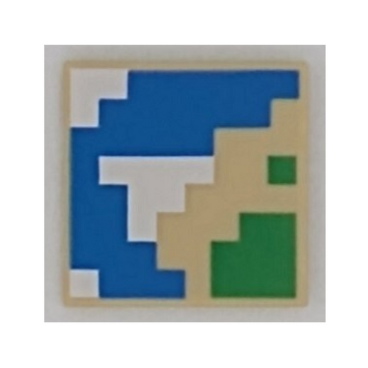 Tan Tile 2 x 2 with Pixelated Blue, Green, and White Pattern (Minecraft Map)