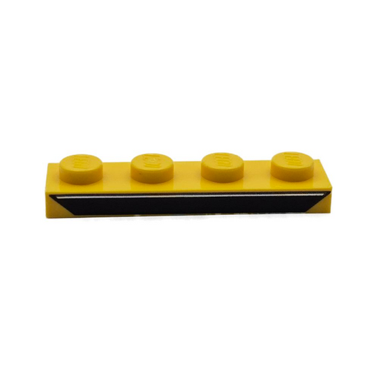 Yellow Plate 1 x 4 with Black Trapezoid with Silver Line Pattern