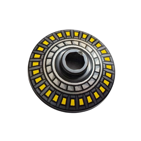 Black Dish 2 x 2 Inverted (Radar) with Bright Light Orange Ring, Dark Silver and Silver Radial Pattern