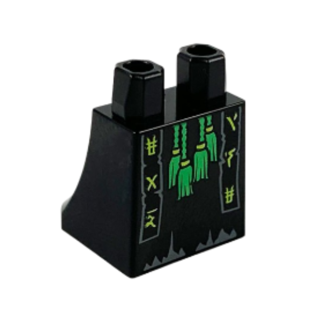 Black Lower Body, Skirt with Bright Green Tassels and Scarf Ends with Lime Ninjago Logogram 'EAD' and 'ISE' Pattern