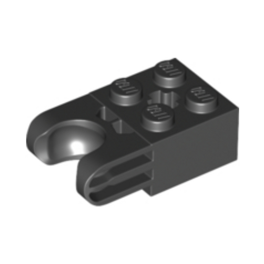 Black Technic, Brick Modified 2 x 2 with Ball Socket and Axle Hole - Straight Forks with Round Ends and Closed Sides