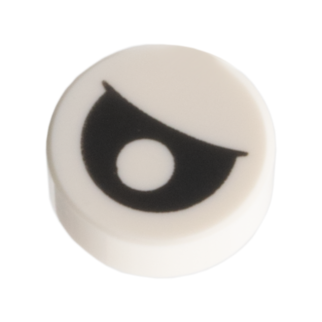 White Tile, Round 1 x 1 with Black Eye Partially Closed with Centered Pupil Pattern