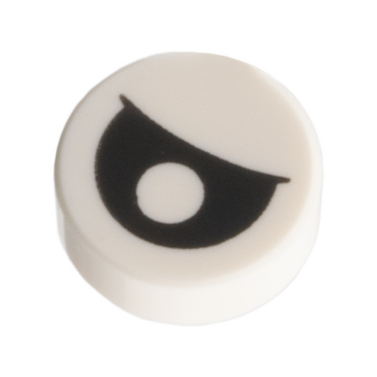 White Tile, Round 1 x 1 with Black Eye Partially Closed with Centered Pupil Pattern