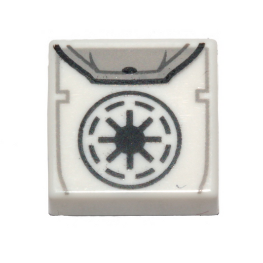 White Tile 1 x 1 with Black SW Galactic Republic Logo Backpack Pattern