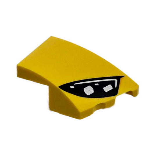Yellow Wedge 3 x 2 Right No Studs with Black Mercedes-AMG Car Headlight, White Stripes and 2 Silver Bulbs Pattern