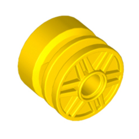 Yellow Wheel 18mm D. x 14mm with Pin Hole, Fake Bolts and Shallow Spokes