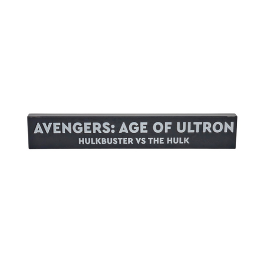 Black Tile 1 x 6 with White 'AVENGERS: AGE OF ULTRON HULKBUSTER VS THE HULK' Pattern