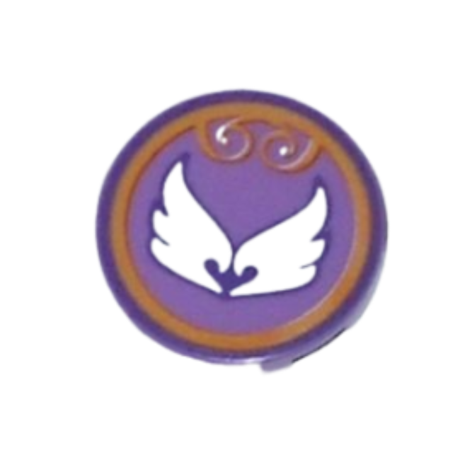 Medium Lavender Tile, Round 2 x 2 with Bottom Stud Holder with Elves Wind Power Icon Pattern