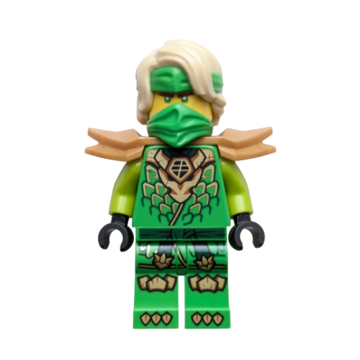 njo1041 Lloyd - Dragons Rising, Tunic with Dragon Head, Hair, Wide Pearl Gold Shoulder Armor